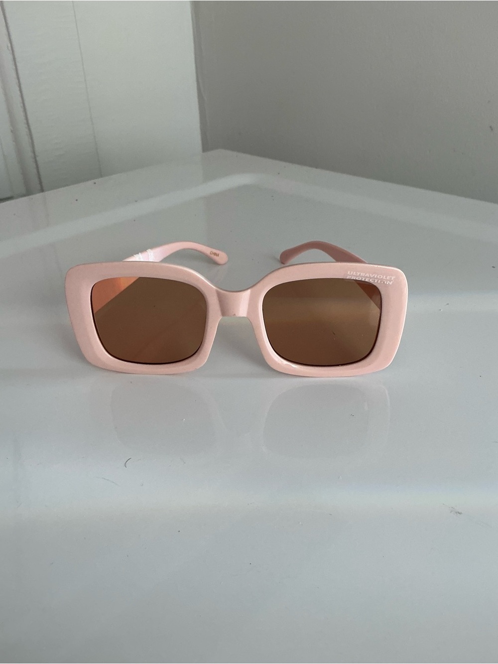 Soft Pink Square Sunglasses with Brown Lenses